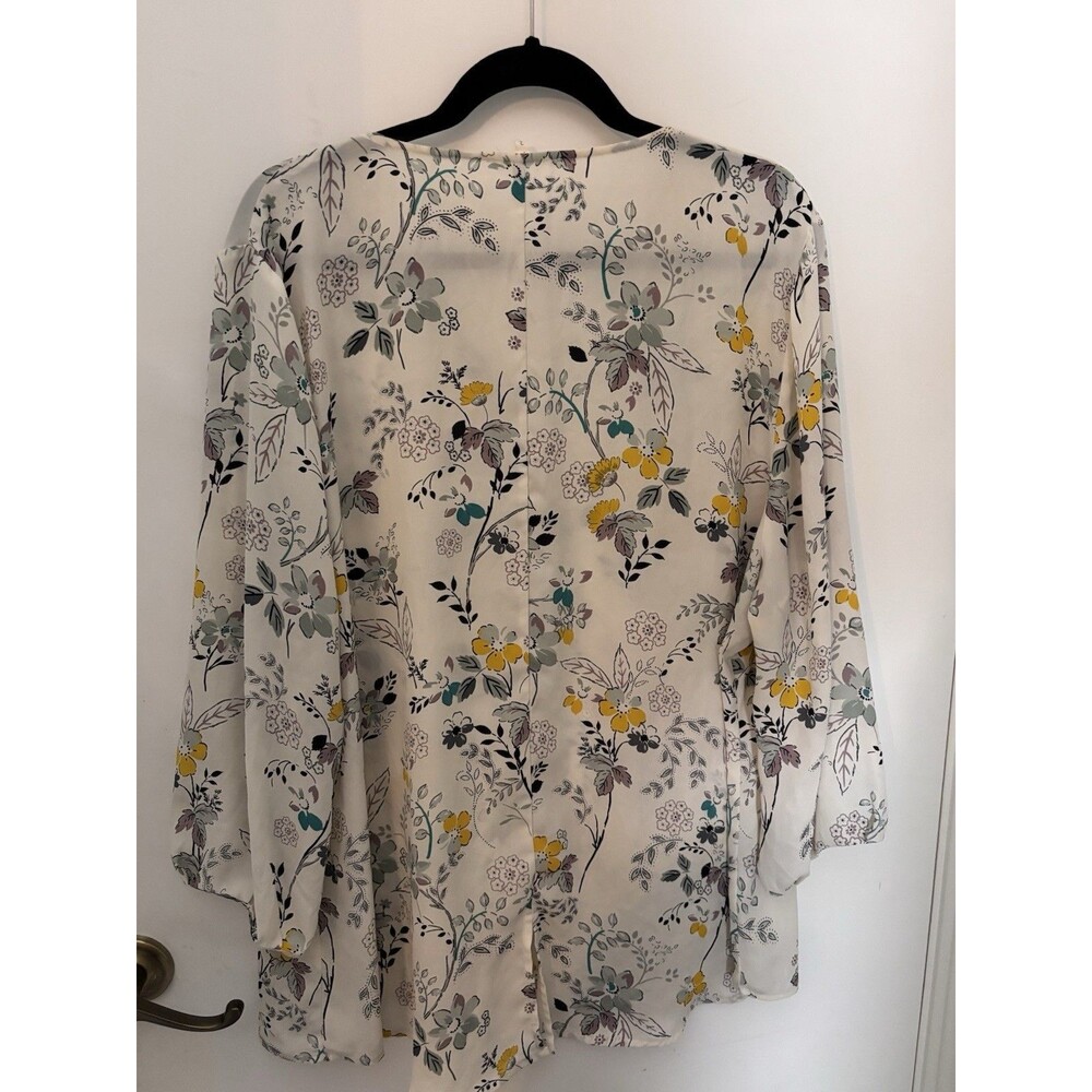 Maurices Cream Floral V-neck Blouse with Yellow & Green Accents - Picture 5 of 8